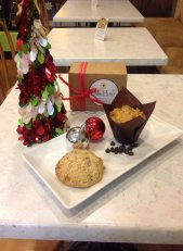 Holiday breakfast with Cranberry Chocolate Chip muffins and Pecan Coconut scone.
