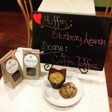 Coffee Toffee Scones and Blueberry Lemon Muffins and Hot Cocoa